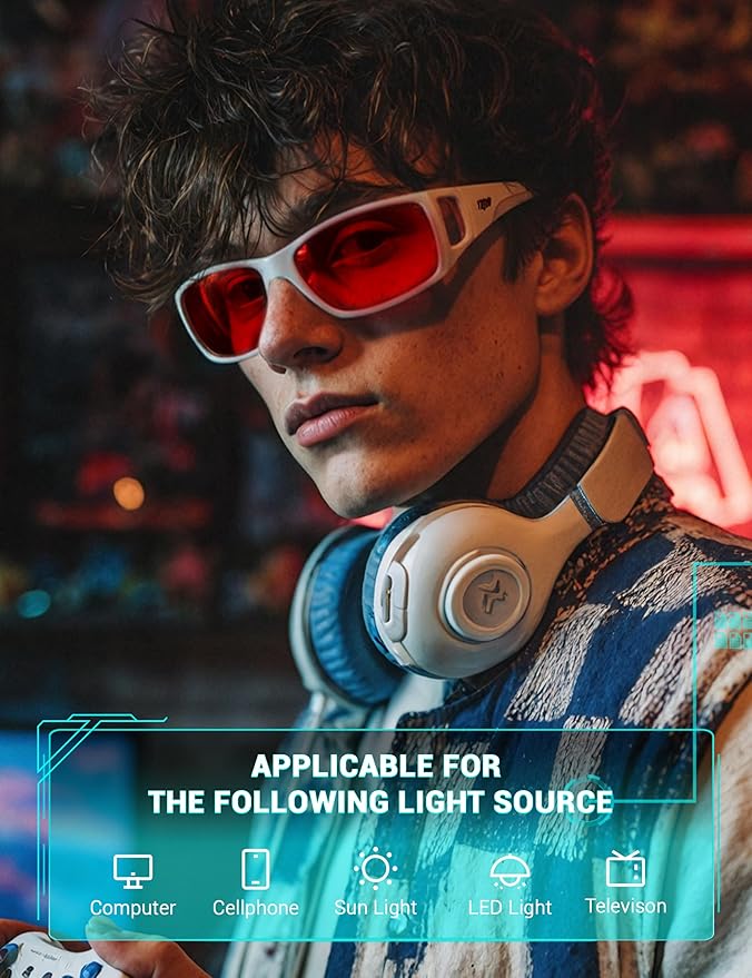 TIJN Sonia Red Sleep Glasses Orange Lens for Blue & Green Light Blocking,Dual AR Coating,Wraparound Frame for Gaming Screen