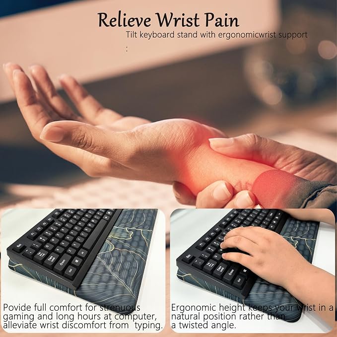 Keyboard Stand with Wrist Rest Green Leaves Keyboard Pad with Wrist Support Keyboard Wrist Rest for Computer Keyboard Stand for Desktop Ergonomic Keyboard Tilt Riser for Desk Office Home Gaming Room