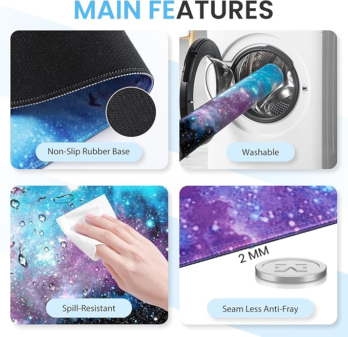 Desk Mat with Wrist Support, Desk Pad for Keyboard and Mouse, Purple Desk Mat, Keyboard Pad and Mouse Pad Combo, Carpal Tunnel Mousepad Gaming for Office, Galaxy Space Purple Nebula