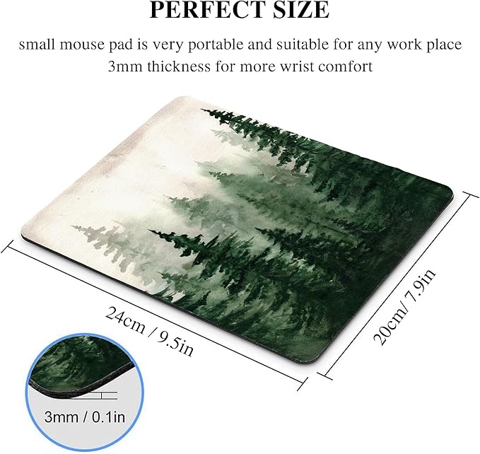 Green Forest Mouse Pad Mountain Tree Desk Mousepad Computer Gaming Office Small Cute Aesthetic Vintage Christmas Large Wireless Mat Desktop Laptop Travel Square Medium Accessories Supplies
