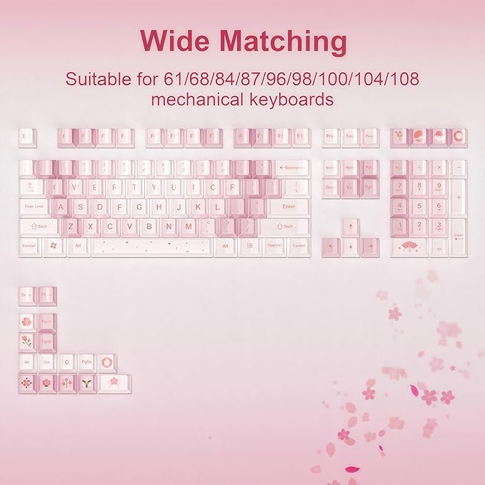 dagaladoo Pink keycaps pbt,Custom Keycaps 60 75 100 Percent Cute Set,Ceramic Coating Glossy Keyboard Key caps,Cherry Profile Key Cap for Cherry Gateron MX Mechanical Keyboard(Cherry Blossom)
