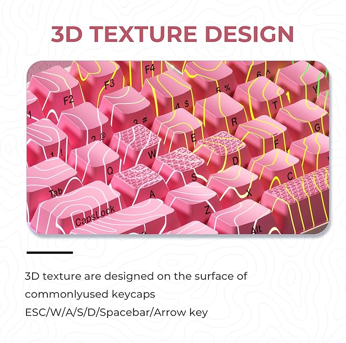 XVX Pink Topographic Keycaps with IMD Tech, Shine Through Custom Keycap 60 75 100 Percent, Lines Backlit Keycap Set, OEM Profile, Side Printed Keyboard Key caps for Keyboards(Only Keycaps)