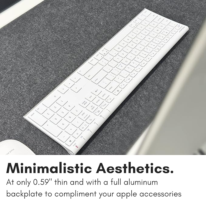Macally Wireless Bluetooth Keyboard for Mac - Compatible Apple Keyboard or MacBook Pro/Air, iMac - Multi-Device, Up to 3 Devices with 110 Keys, 20 Shortcuts, Numeric Keypad, and Rechargeable - White