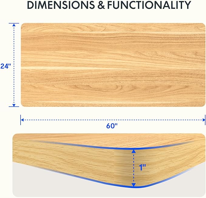 FLEXISPOT Whole Piece 60"x24" Desktop 1" Thickness Height Adjustable Desk Rectangular Tabletop Maple Board (60INCH Maple)