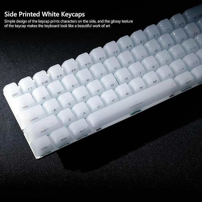Womier Keyboard Keycaps Jelly - Ceramic Keycaps Style, Clear White Key Cap, Transparent Side Printed Custom 60 65 75 100 Percent for Cherry MX, Outemu, Gateron Mechanical Keyboards(MDA Profile)