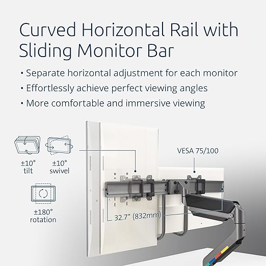 Kensington SmartFit Dual Monitor Arm with Crossbar and Easy-Grip Handle for 2 Screens Up to 32 Inch 19.8lbs, Gas Spring Height-Adjustable C-clamp or Grommet Monitor Mount with Max VESA 75/100mm