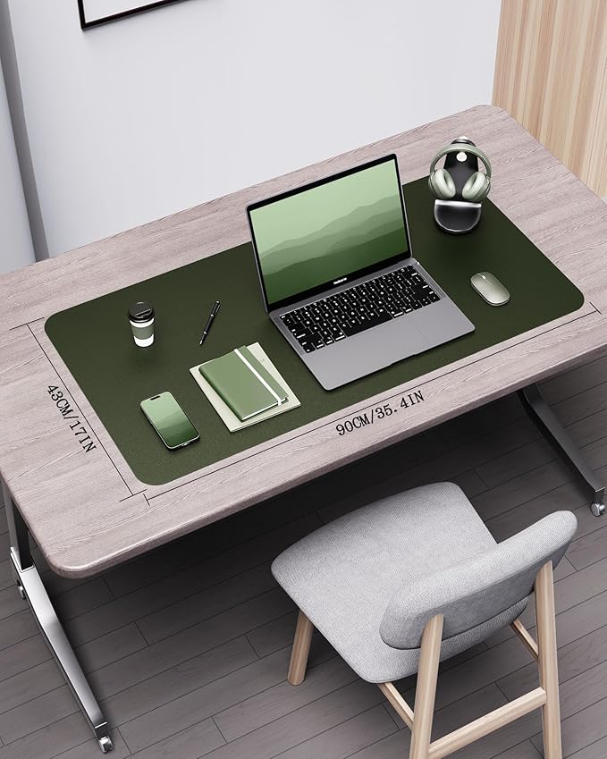 YSAGi Double-Sided Desk Pad, 35.4"x17" Leather Desk Mat, Eco Cork Desk Pad Protector,Large Mouse Pad,Waterproof Desk Blotter for Office/Home (Dark Green/Cork)