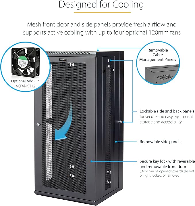 StarTech 4-Post 26U Wall Mount Network Cabinet w/ 1U Shelf, 19" Wall-Mounted Server Rack Kit for IT / Data Computer Equipment, Ships Fully Assembled