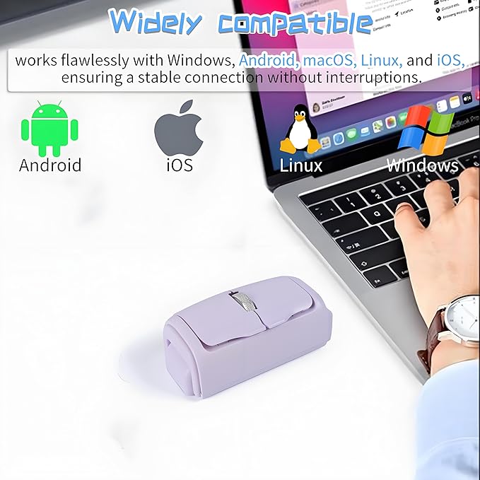 Mini Bluetooth Wireless Mouse Dual-Mode Lazy Finger Ring Mouse - Rotatable Horizontal & Vertical Use, Multi-System Compatible, Ultra Long Battery Life for Laptops, PCs, and Tablets (Purple)