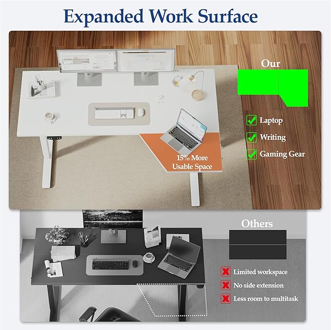 Klicelor 59 Inch L Shaped Standing Desk, Adjustable Height Corner Desk for Home Office Workstation, Sit Stand Desk with Two-Piece Desktop, White