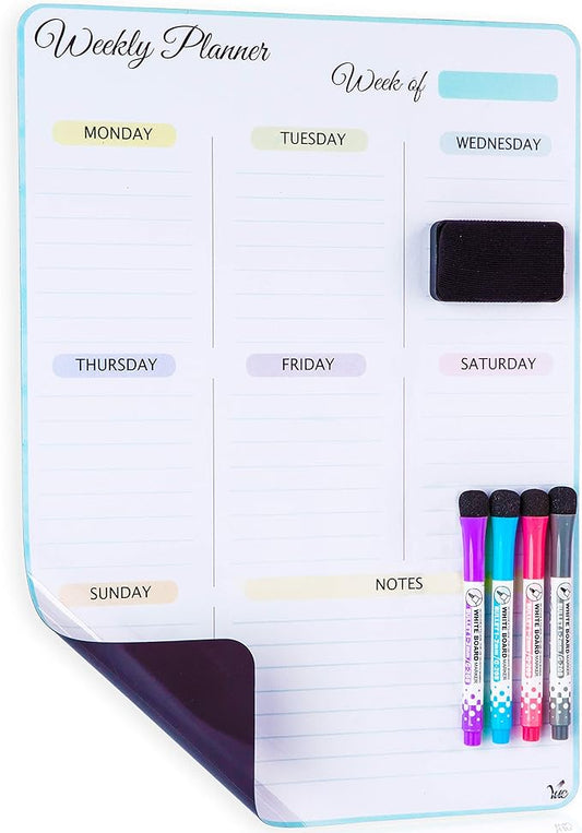 17x12 inch Dry Erase Whiteboard - Magnetic Fridge Calendar - White Board Calendar for Refrigerator
