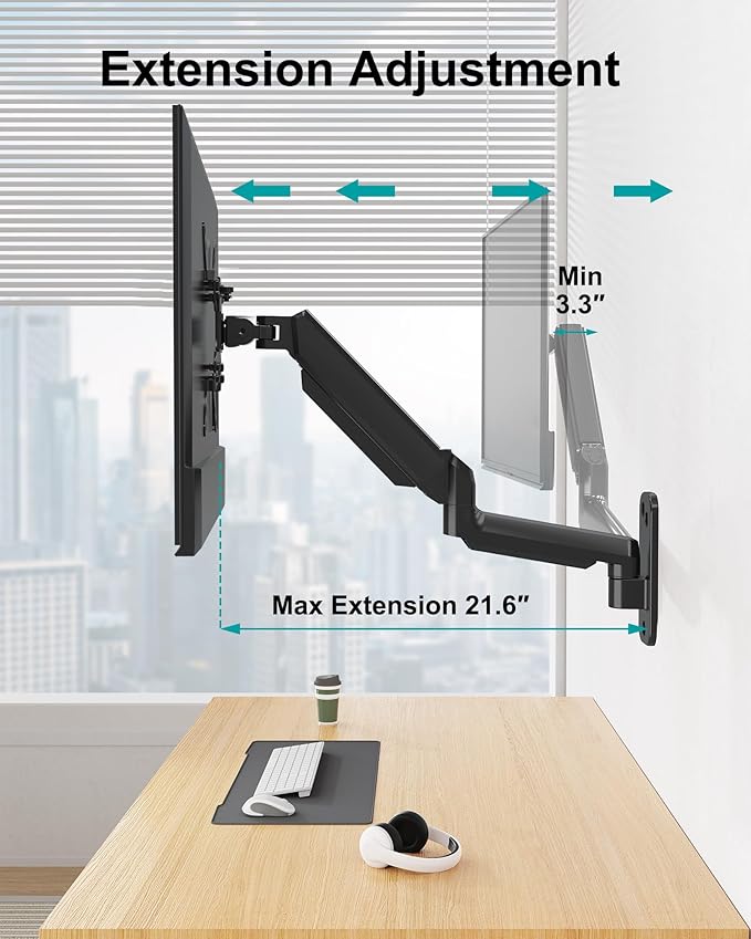 MOUNT PRO Monitor Wall Mount for Max 35 inch/26.4lbs Flat Curved Screens, Premium Heavy Duty Single Monitor Arm, Full Motion Ultrawide Wall Mount with VESA Extension Kit, VESA Mount 200x200mm