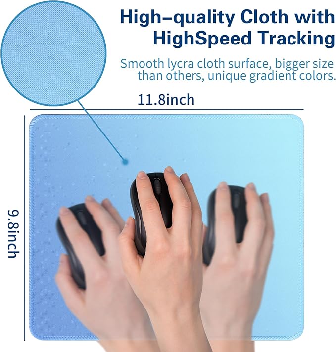 Bloss Small Mouse Pad for Gaming, Desk Pad Mat for Keyboard and Mouse, Gradient Blue Desk Mousepad with Stitched Edges, Computer Mouse Pad(11.8 x 9.8 x 0.12 Inches)