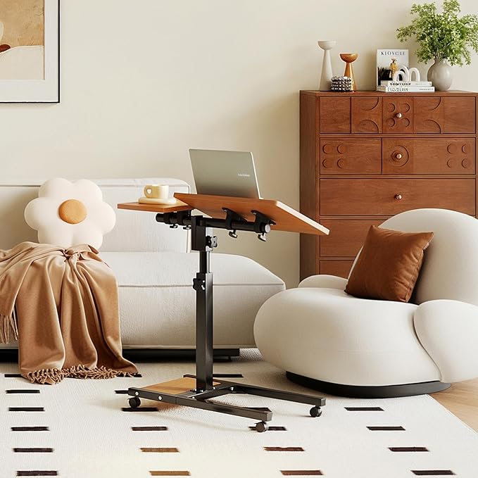 Mobile Adjustable Height Laptop Stand PC Computer Portable Notebook Swivel Laptop Desk Rolling Table Desk Cart Tiltable with Wheels Casters& Mouse Pad Table