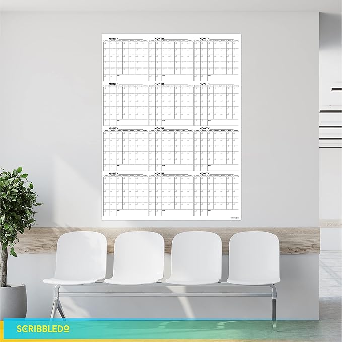 Large White Board Calendar 36"x48" Dry Erase Calendar for Wall Big Dry Erase Wall Calendar Yearly Monthly Wall Calendar Dry Erase Board Planner Includes 6 Markers Eraser Push Pins & Mounting Tape