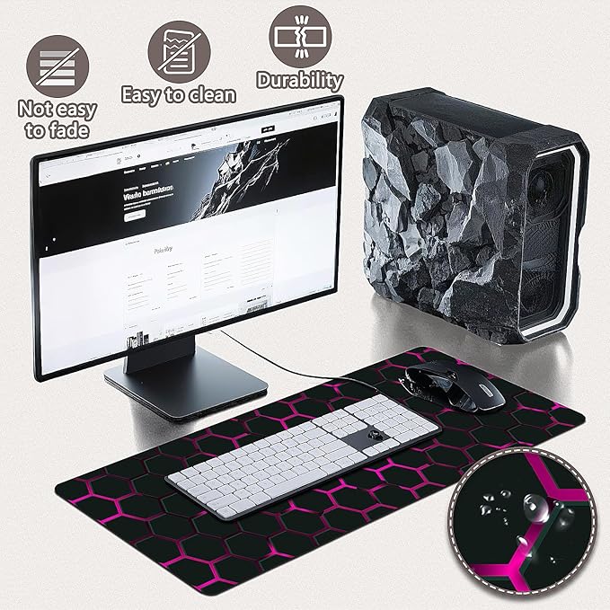 Gaming Mouse Pad - (31.5"×11.8") Honeycomb Large Mouse Pads for Desk - Desk Mat for Keyboard and Mouse with Non-Slip Base, Desks Pad Matfor Game/Office & Home