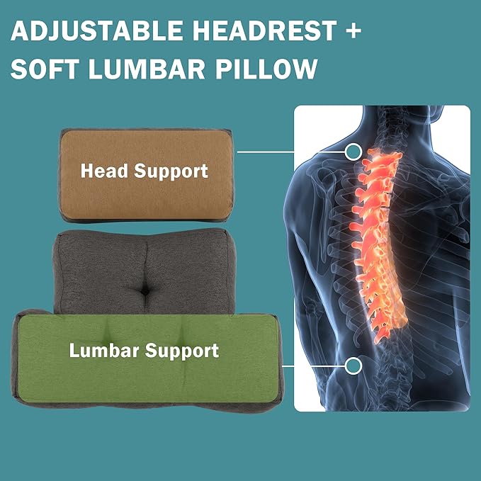 ROYALAY 2 Pcs Neck Pillow Lumbar Support for Recliner, Back Pillow for Chair with Adjustable Headrest Pillow, Back Rest Pillow for Office Chairs, Recliners,Sofa, Couch, Brown