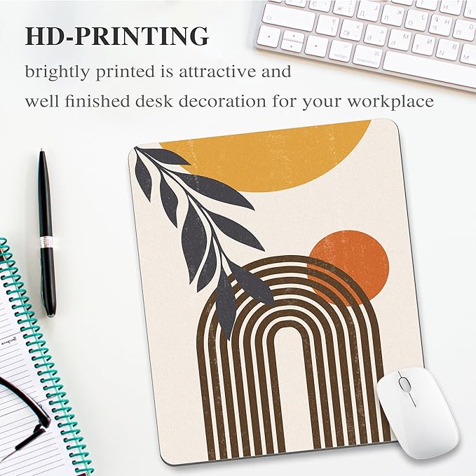 Boho Abstract Mouse Pad Cute, Modern Art Leaf Sun Rectangular Laptop Mousepad Minimalist Geometric Office Bohemian Small Vertical Portable Desk Pad Non-Slip Mouse Mat Washable Desk Decor Accessories