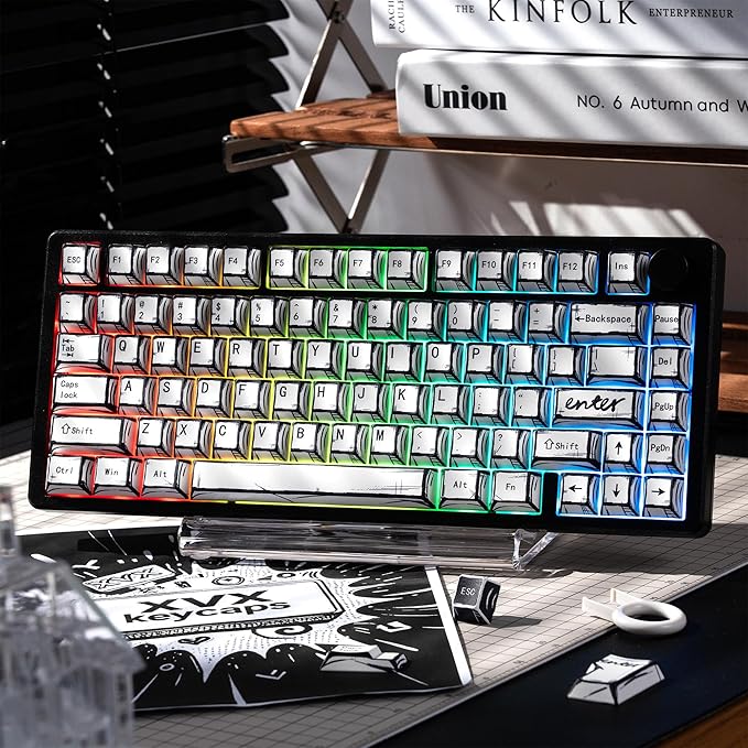 XVX White PBT Keycaps, Cherry Profile Keycap Set, Dye Sublimation Graffiti Keyboard Keycaps Suitable for 60% 65% 75% 80% 100% MX Switches Mechanical Keyboard