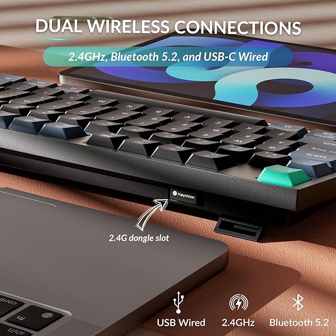 Keychron B36 2.4 GHz Wireless Bluetooth Keyboard Silent Typing 100% Full-Size Layout Launcher Support with Numeric Keypad Ergonomic Angle Compatible for Mac Windows Linux