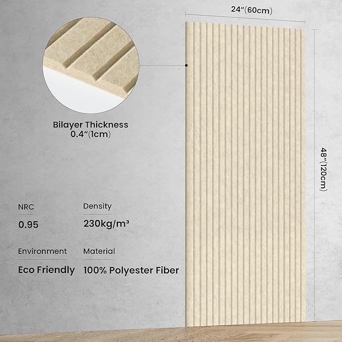 10 Pack Large Acoustic Panels, 47.2 x 23.6 x 0.35 Inch Sound Proof Foam Panels for Walls，Premium Noise Dampening Panels,Sound Panels for Media Room, Office and Studio,Camel