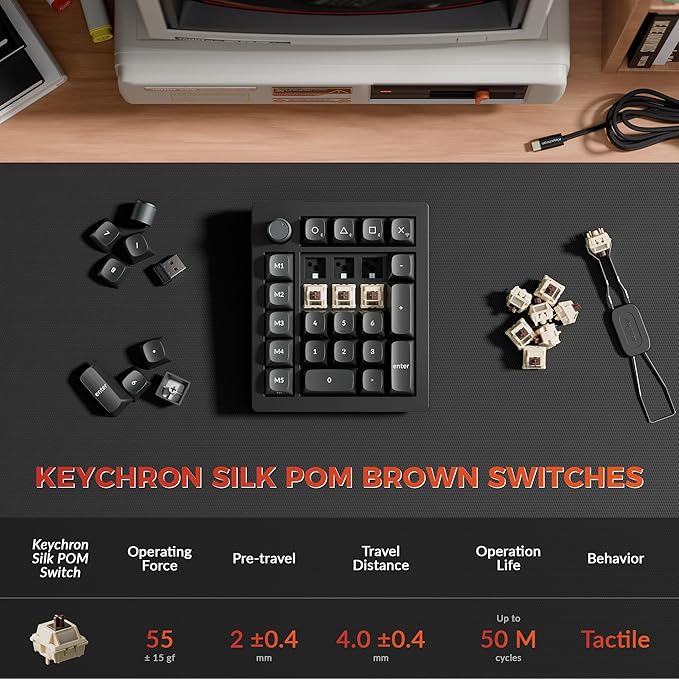 Keychron V0 Ultra 8K Polling Rate Wireless (2.4 GHz & Bluetooth) ZMK Custom Number Pad with Hot-swappable Switches 360-Hr Battery PBT Keycaps for Mac Windows Linux
