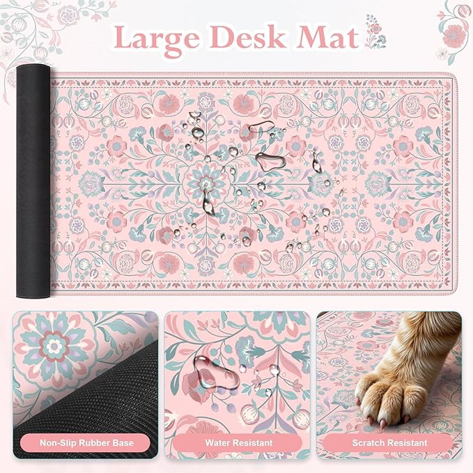 iLeadon Desk Matt for Desktop, Non Slip Base Ergonomic Mouse Pad with Wrist Rest, Wrist Pad for Keyboard, Gaming Mouse Pad Large, Anti-Fatigue Desk Mat with Wrist Support (Pink)