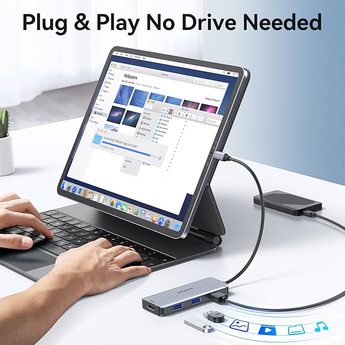 USB C Hub Adapter for MacBook Air, USB-C HD MI Dongle for MacBook Pro, 6 in 1 USBC HDMI Multiport Adapter Mac Converter with 4K HDMI,3 USB 3.0,SD/TF for Dell XPS, HP, Surface and Other Type C Devices