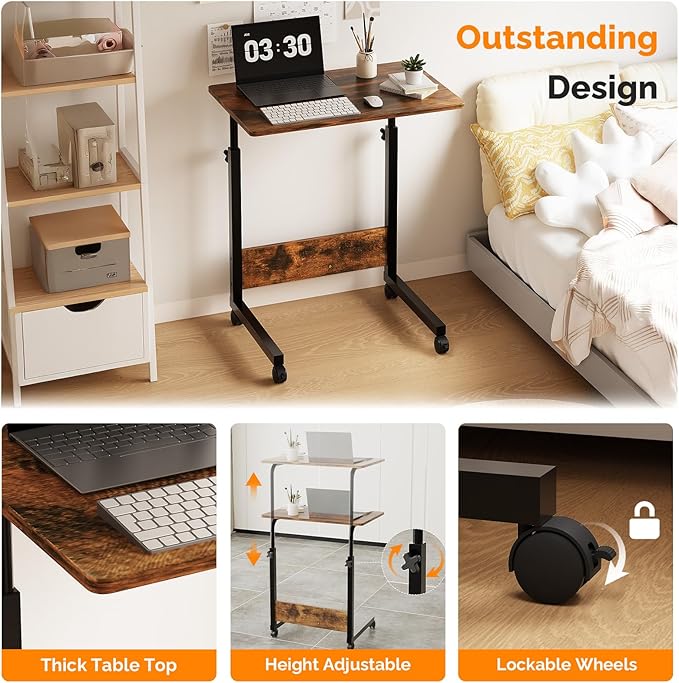 FCH Portable Computer Workstation, Standing Desk Adjustable Height, Small Computer Desk w/Rolling, Sit Stand Laptop Desk TV Tray for Bed Sofa Hospital Reading Eating, Rustic Brown, 23.6"
