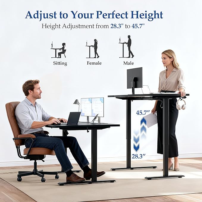 Klicelor 55 Inch L Shaped Standing Desk, Adjustable Height Corner Desk for Home Office Workstation, Sit Stand Desk with Two-Piece Desktop, Black