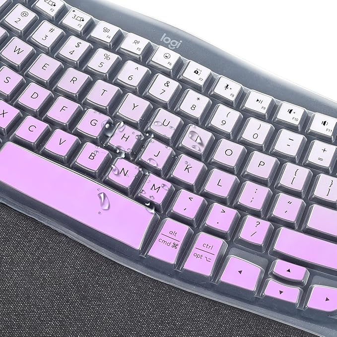 Keyboard Cover Skin for Logitech Wave Keys MK670 Combo Keyboard Skin, Logitech Wave Keys Wireless Ergonomic Keyboard Cover Protector Skin Accessories, Ombre Purple