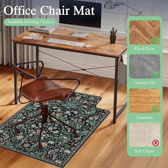 Office Chair Mat for Hardwood Floor & Tile Floor,36"X 48" Heavy Duty Desk Chair Mat for Hard Floors, Under Desk Rug for Rolling Computer Chair,Anti Slip,Low Pile Carpet Protector-Convex Green Grass