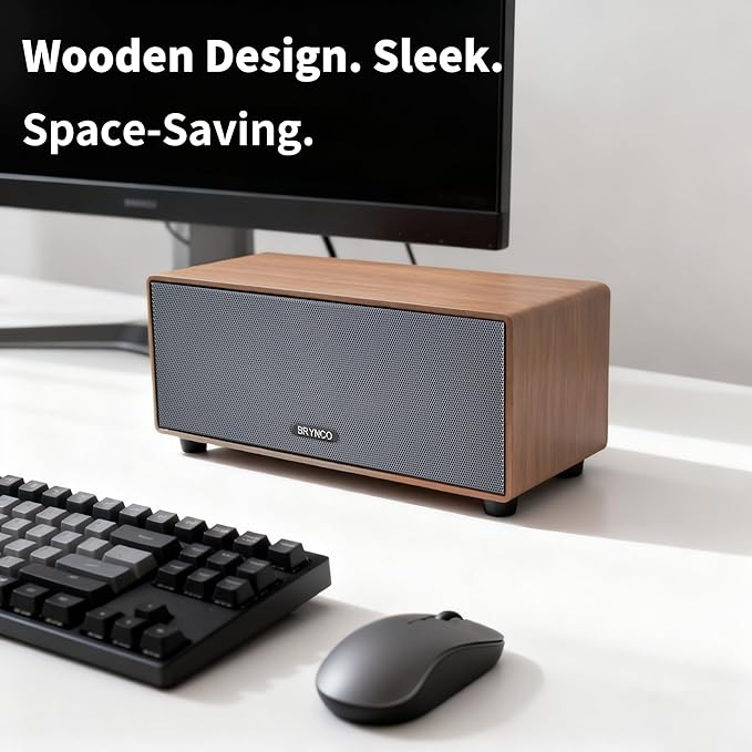 Upgraded Wired Computer Speakers for Desktop PC and Laptop, USB-Powered with 3.5mm Audio Jack, Rich Bass & Clear Sound for Home, Office, Gaming (Elegant Brown)