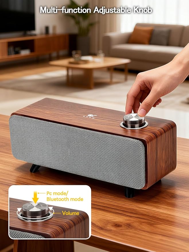 OR O R O W Computer Speakers,10W PC Speakers with Bluetooth,Stereo Sound & Enhanced Bass,USB Laptop Speakers,Sound Bar for PC, Phone and Mac(S207) (Brown)
