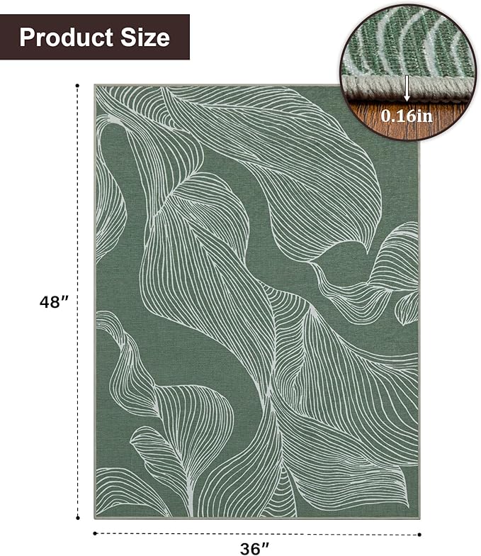 chakme Office Chair Mat for Hardwood Floor, 48"x36" Easy Glide Computer Desk Mat Protector for Rolling Chair Under Desk Rug Nonslip Backing, Machine Wash, (Leaf)
