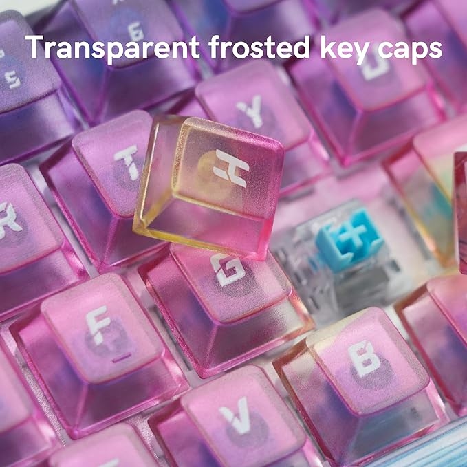 Retro Anime PBT Keycaps-Cherry Keycaps, Custom Keyboard Key caps 60 65 75 100 Percent, 5 Side Dye Sublimation 141 Keys Set for Cherry Gateron MX Switches Keyboards, White (Transparent Purple)