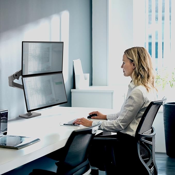 Ergotron – Upgraded LX Pro Premium Vertical Stacking Dual Monitor Arm, VESA Desk Mount – for 2 Monitors Up to 24 Inches, 4 to 22 lbs Each – Dark Grey
