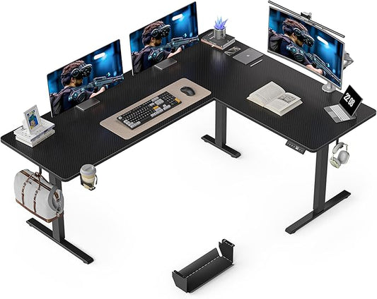 75X61 Inches Reversible L Shaped Standing Desk Height Adjustable, Electric Corner Computer Desk with Cup Holder, Sit Stand up Home Office Desk, Ergonomic Gaming Desk, Black