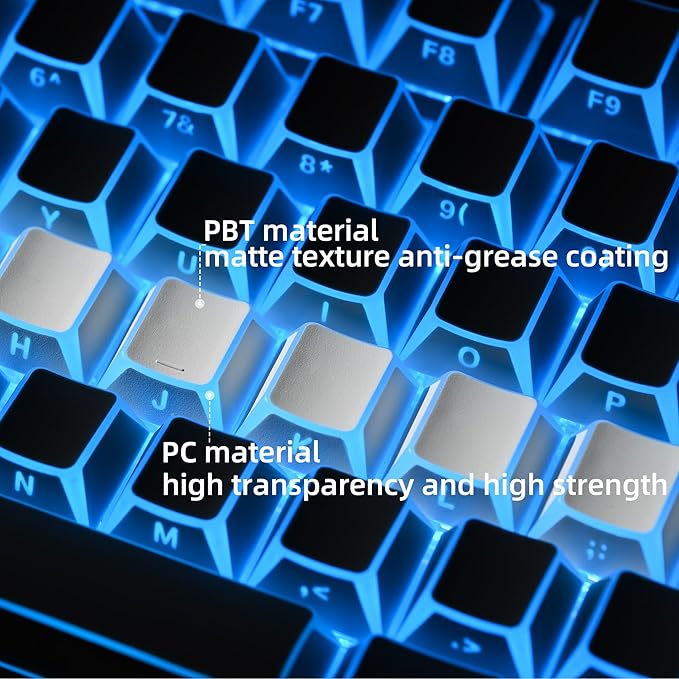 XVX White Shine Through Keycaps, PBT Keyboard Keycaps Cherry Profile, Custom Side Printed Keycap Sets Suitable for 60% 65% 75% 80% 100% Mechanical Keyboard