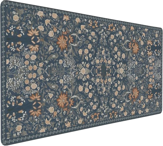 Floral Aesthetic Wildflower Gaming Mouse Pad, Blue Pink Rug Desk Mat with Anti-Slip Base & Stitched Edges, Office & Home Desk Decor for Women, 35.4" x 15.7" in Computer Desktop Mat