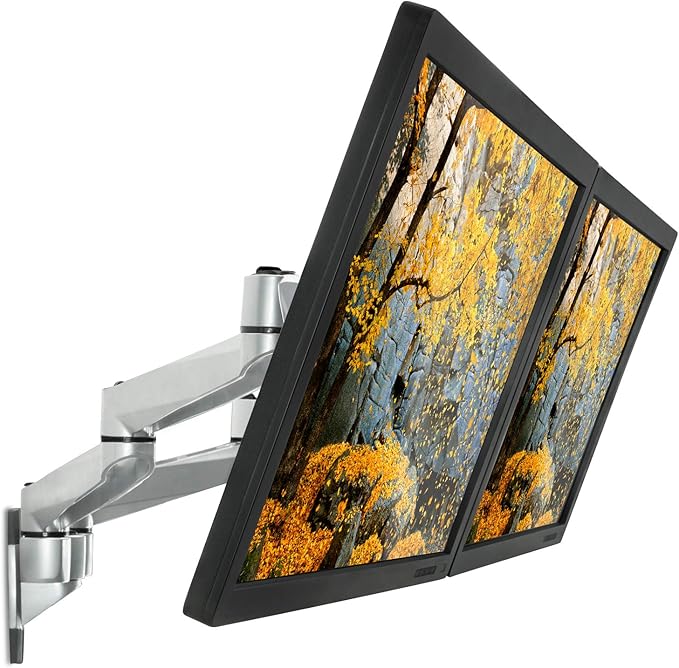 Mount-It! Premium Modular Dual Monitor Wall Mount Arms | Tilt Swivel VESA Wall Mount | Fits 13 15 17 19 21.5 24 27 Inch Computer Screens with 75 100 VESA Patterns | Silver