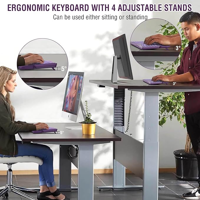 Ergonomic Wireless Keyboard Mouse Combo, EDJO Bluetooth/2.4G Dual Channel, Split Design, Soft Foam Palm Rest, 4 Level DPI Adjustable Wireless Mouse, Rechargeable, for Windows/Mac/Android(Purple)