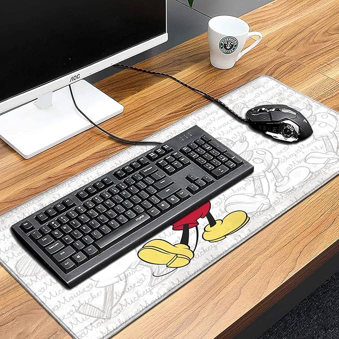 Mouse Pad Cute Sketch Design Stitched Edge Mousepad Non-Slip Rubber Desk Pad Funny Table Mat for Gaming and Gift(13.8 x 31.5 Inch)