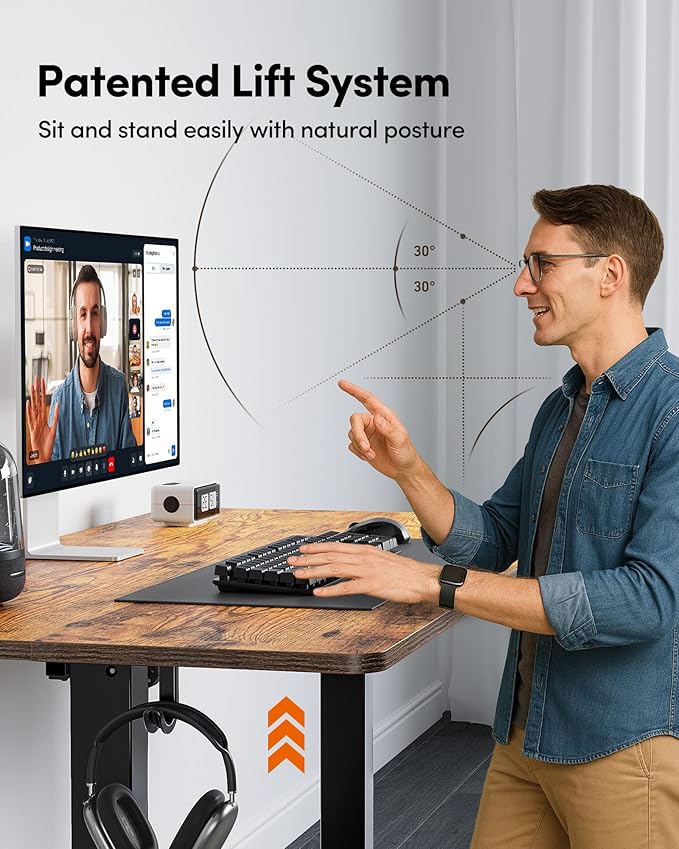 FEZIBO Electric Standing Desk Adjustable Height, 40 x 24 Inch Sit and Stand Desk, Home Office Desk, Ergonomic Workstation Computer Desk, Rustic Brown
