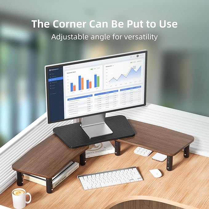 Dual Monitor Stand For Desk,Adjustable Height Long Wood Computer Riser For Computer,Laptop,Printer,TV,Walnut