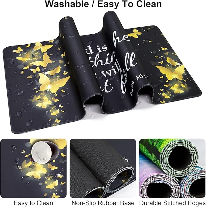 Keyboard Wrist Rest + Mouse Pad with Wrist Support + Desk Mat + Coaster 4 in 1 Set,Desk Matt for Desktop,Cute Large Gaming Ergonomic Mousepad for Computer Laptop Office Home Decor-Gold Butterfly