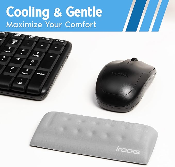 i-Rocks Memory Foam Mouse Wrist Rest - Pain-Reducing Wrist Rest for Mouse - Non-Slip Rubber Base Wrist Rest - Cooling Mouse Wrist Support for Long Hours of Work, Studying, Gaming