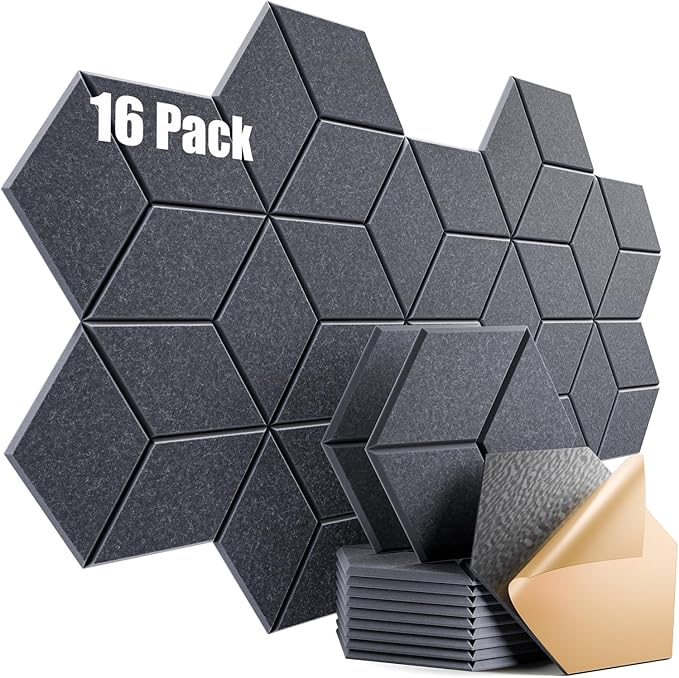 16 Pack Self-Adhesive Acoustic Panels 12" X 10" X 0.4" - Sound Proof Foam Panels for Wall with High Density, Y-Lined Design, Flame Resistant, Absorb Noise and Eliminate Echoes(Dark Gray)