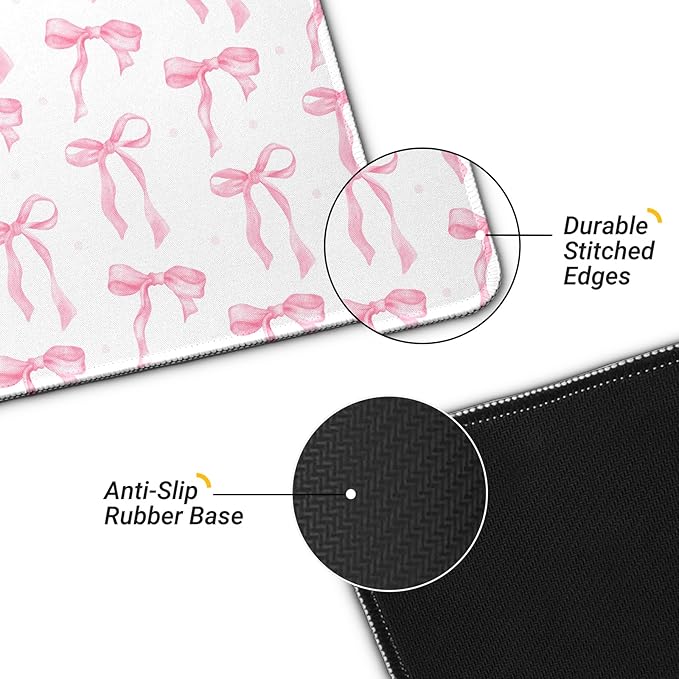 Large Computer Mouse Pad with Non-Slip Base for Desktop, Cute Gaming Mouse Mat with Stitched Edges, Long Extended Anime Mousepad for Laptop, 31.5 x 11.8 inches (Cute Ribbon Bow)