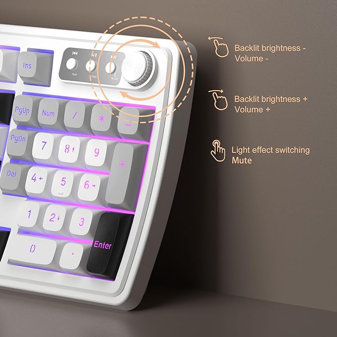 MageGee V990 Creamy Wireless Keyboard and Mouse Combo, 99 Keys RGB Backlit Rechargeable Quiet Gaming Keyboard, Adjustable Optical Mouse, with Number Pad, Keyboards Set for Desktop, Laptop, PC(White)